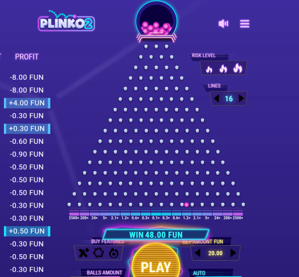 Bgaming's Plinko 2 game interface